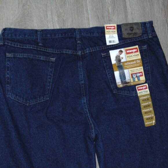 Wrangler Mens Jeans Premium Denim Pant Size 46X30 5 Star Relaxed Fit Cotton Blue - Picture 11 of 14